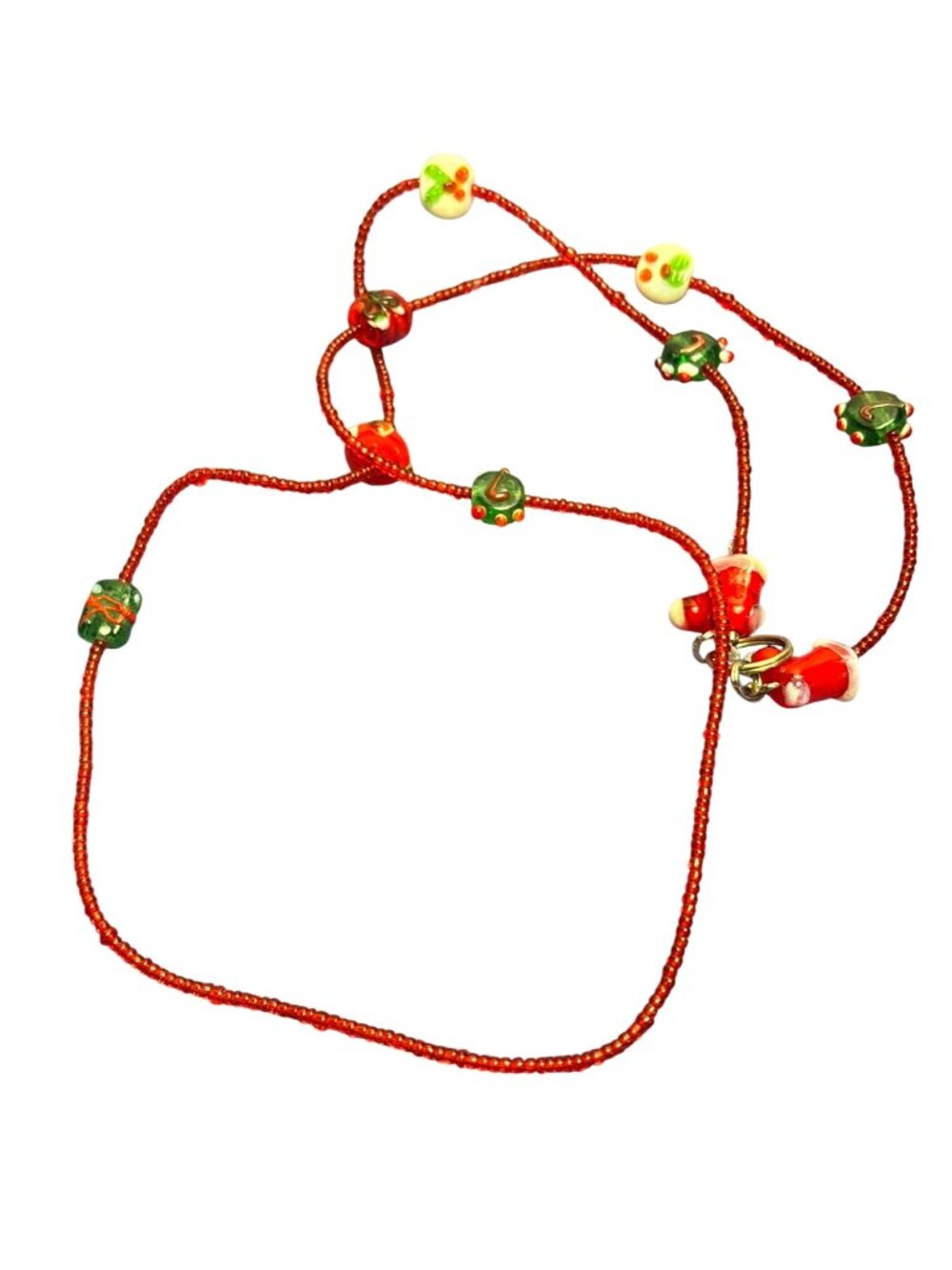 Glass Seed Beaded Lampwork Necklace Key Ring 31 inches Long